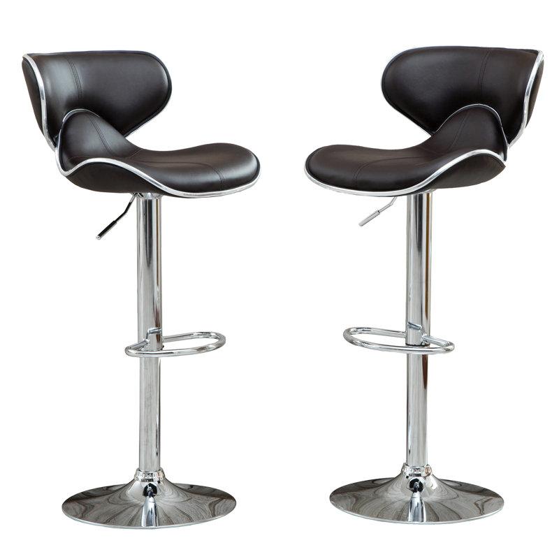 Masaccio Upholstery Airlift Adjustable Swivel Barstool With Chrome Base, Set Of 2, Matte Black