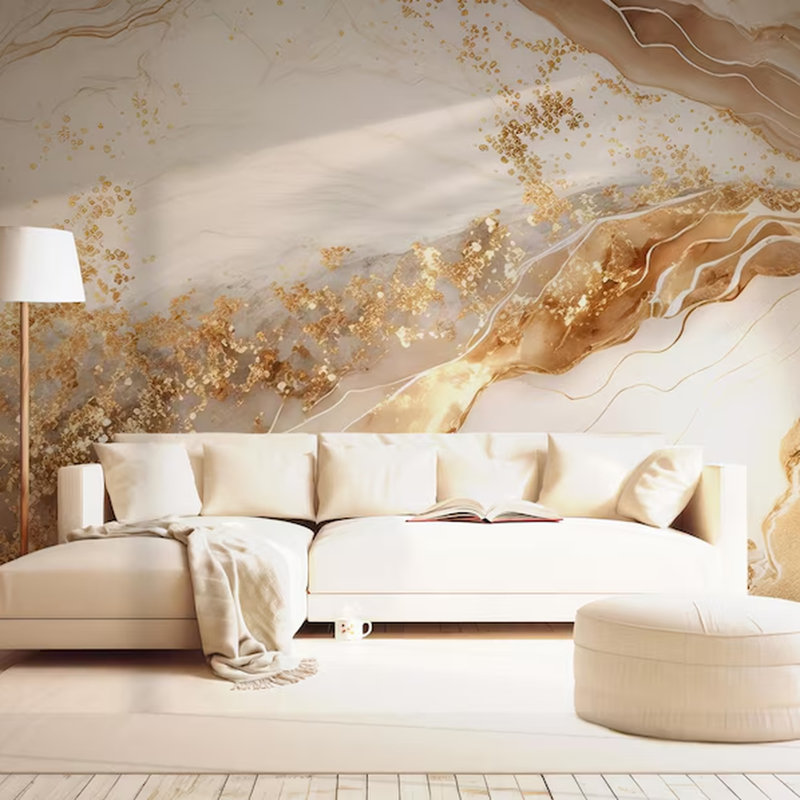 Gold Beige Marble Flow Wall Mural, 192" L x 108" W