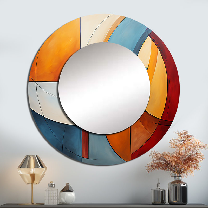 Cubisme géométrique forme I - miroir cubique, miroir mural moderne unique, impression d'art en métal, 29 po x 29 po, Rond