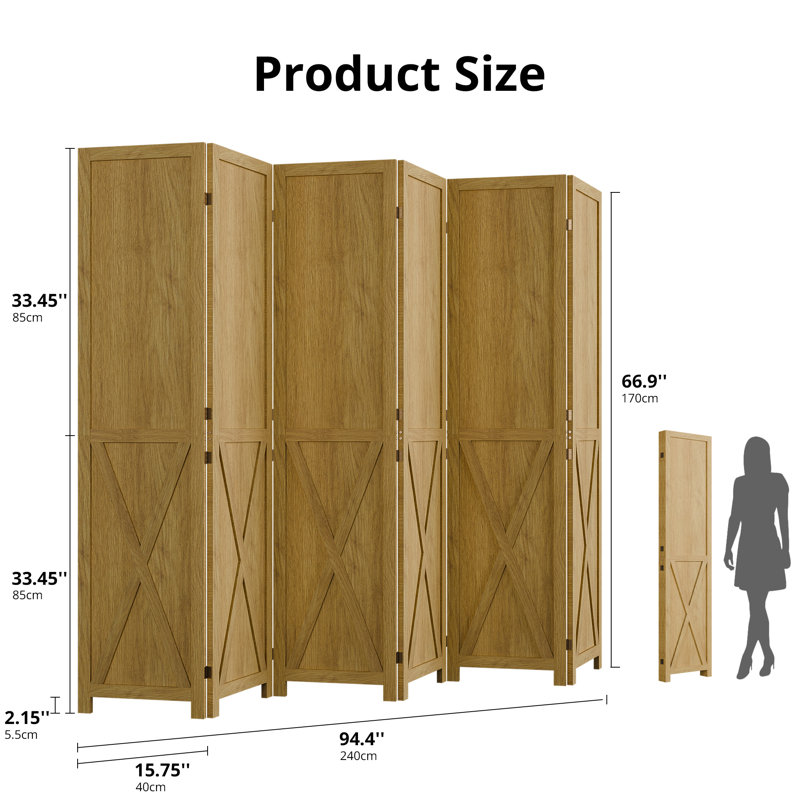 Solid Wood Folding Room Divider, 6, Natural