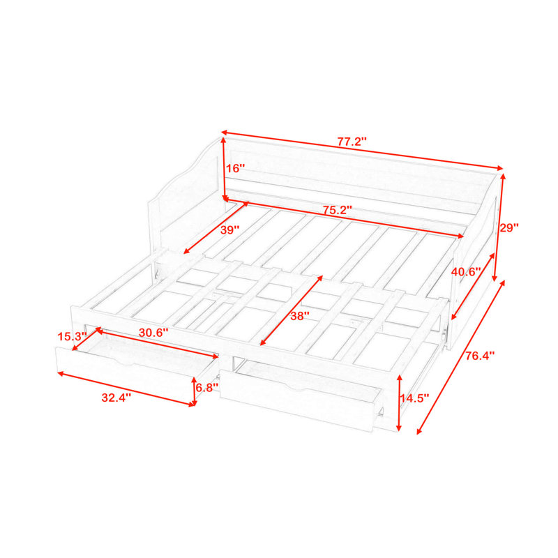 Twin Size 2 Drawers Daybed with Trundle, Espresso