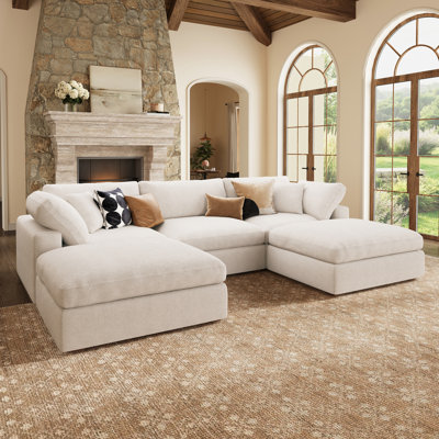 Canapé blanc modulaire en forme de U chenille
