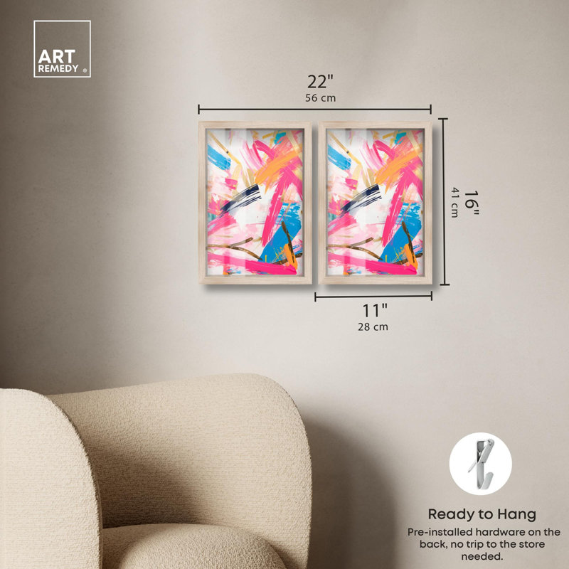 Ensemble d'art abstrait moderne « Exuberant Language » avec cadre-cadre de Art Remedy, cadre noir, 10 x 15, 16" H x 11" W