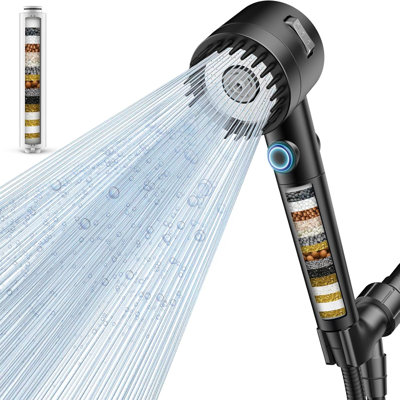 Iltered Shower Head With Handheld, High Pressure 5-Spray Ion Drops Shower Head With Filters For Hard Water, ON/OFF Switch Showerhead For Pets Bath, Shower Heads Filter - Remove Chlorine