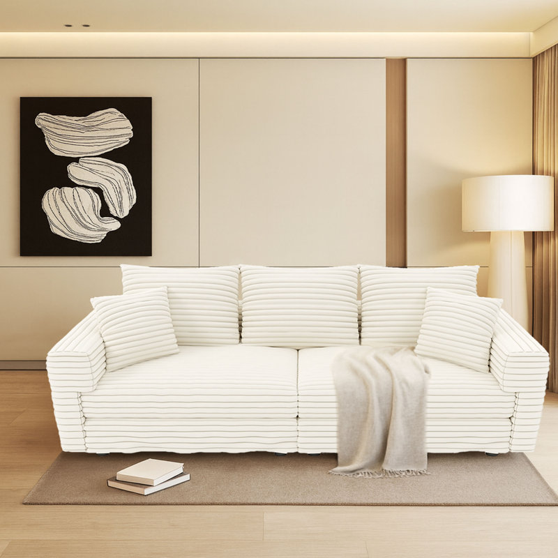 Canapé 3 places en velours côtelé Modern, H 35,35 po x l 82,87 po x P 35,43 po, Beige