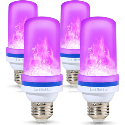 Upgraded LED Purple Flame Light Bulbs - Halloween Decorations Outdoor Light Bulbs,E26/E27 Base Christmas Purple Flickering Light Bulbs Outdoor, 4W LED Flame Bulbs Lights (4 Pack)