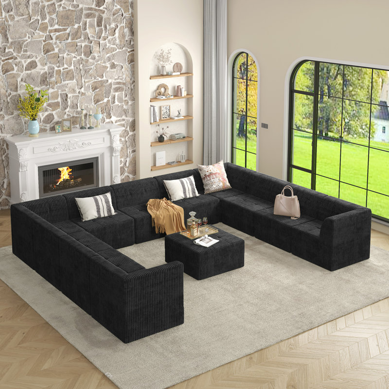 Chiemela Modular Sectional Sofa, Velours côtelé noir