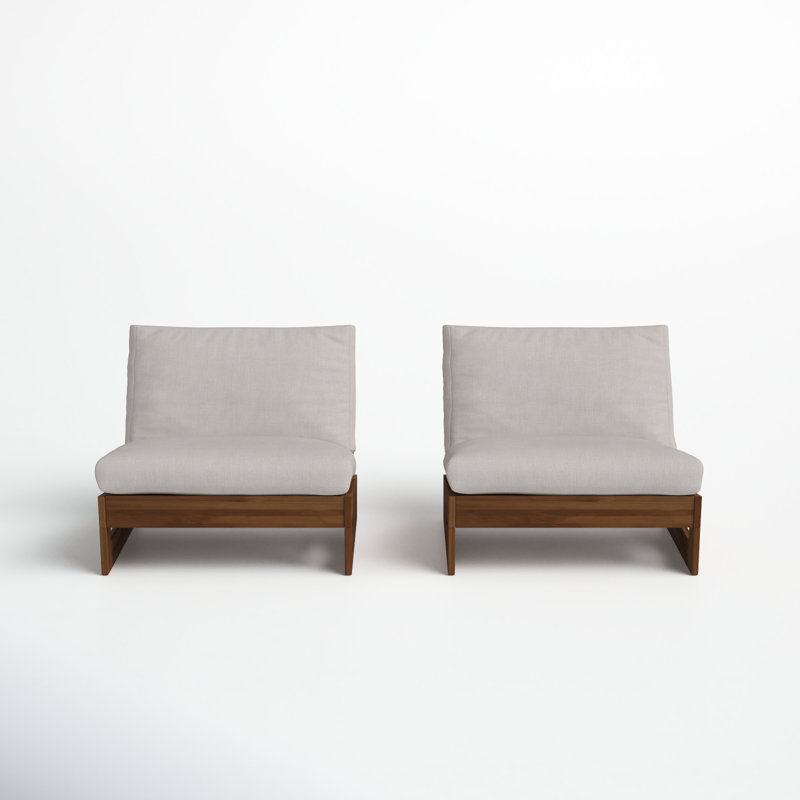 Louise Outdoor Armless Lounge Chair with Sunbrella Cushions (Set of 2)