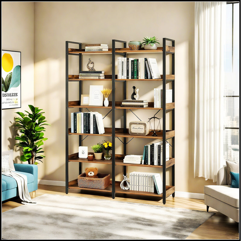 6-Tier Industrial Bookshelf With Open Shelves, Freestanding Metal Frame For Storage And Display, Modern And Durable Design For Various Rooms