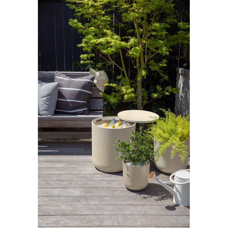Sand Round Concrete Composite Outdoor Cooler Side Table