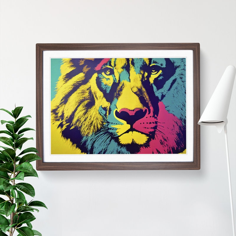 Lion Abstract - Single Picture Frame Painting, 34cm H x 46cm W x 2cm D, Walnut