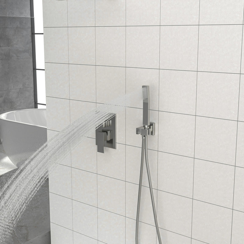 Dual Shower Head  10 Inch Wall Mounted Square Shower System With Roughin Valve, Brushed Nickel, Brushed Nickel