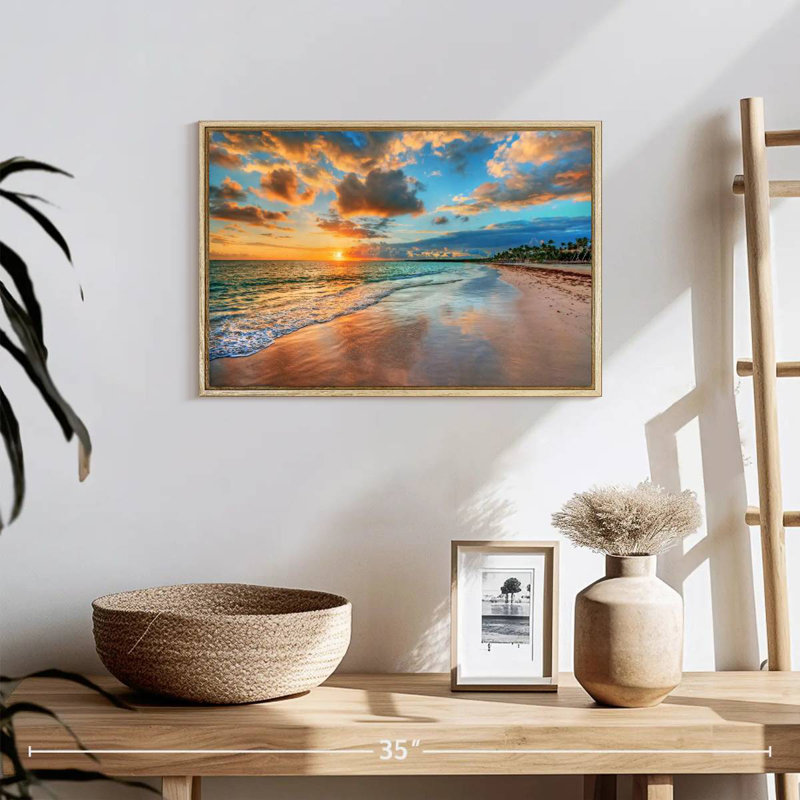 Coucher de soleil paisible à Ayotte, 19 po x 13 po, Cadre flottant en bois naturel