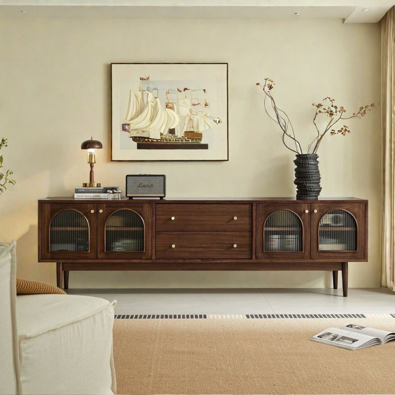 Meuble télé de style nordique en bois massif, 82.68"