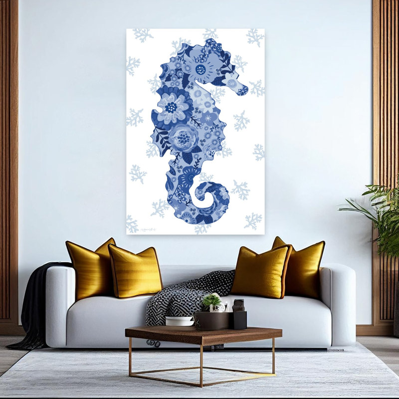 Floral, hippocampe, fantaisiste, abstrait, hippocampe, côtier, art naturel, H 60 po x l 40 po