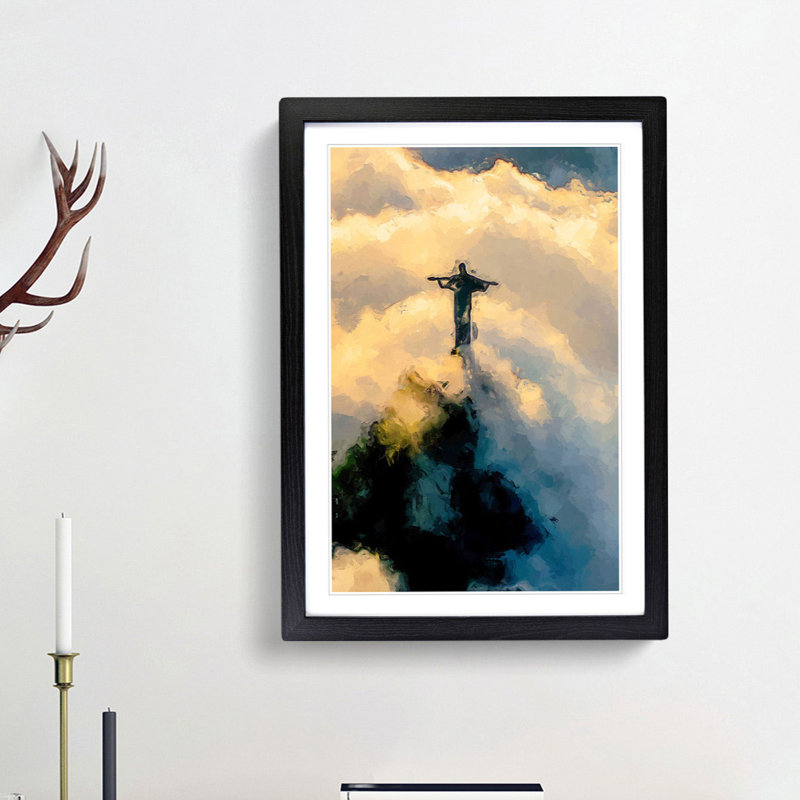 Christ the Redeemer in Brazil in Abstract - Picture Frame Painting Print, 87cm H x 62cm W x 2cm D, Black Framed