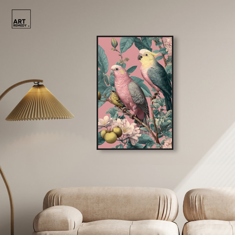 Perroquet perché II, impression sur toile encadrée par Art Remedy, cadre noir, 24 x 36, 37"H x 25"W, Black Frame