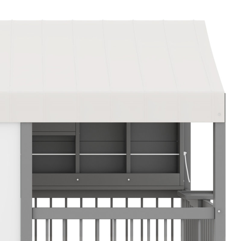 Lit House avec 2 grands tiroirs, bibliothèque latérale avec bande DEL, Gris