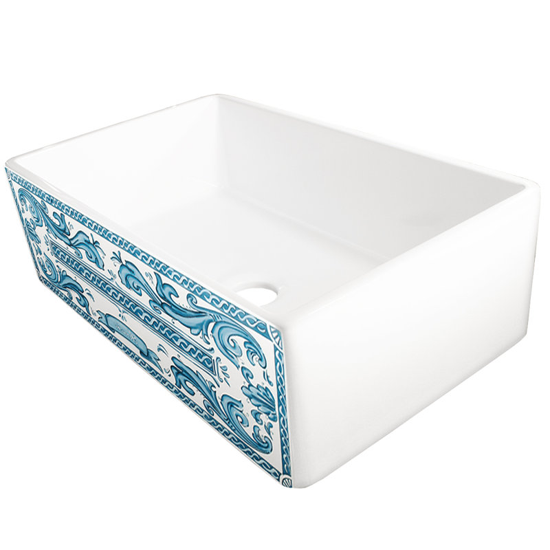Nantucket Sinks 33-Inch Farmhouse Fireclay Sink with Nautical Design Applique Apron Front
