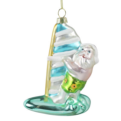 Ornement surf de père Noël, verre