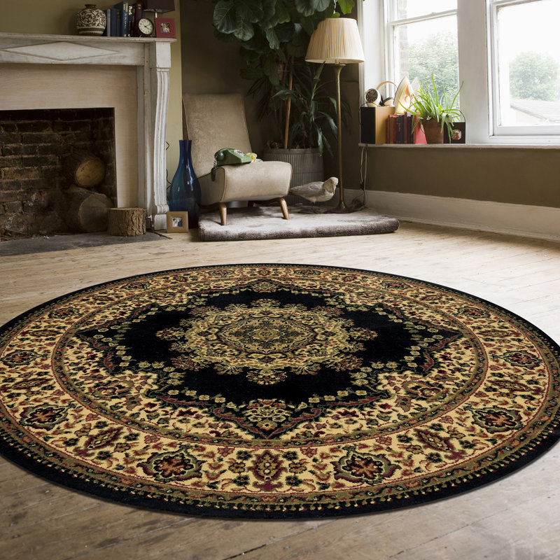 Columbus Black Traditional Oriental Medallion Area Rug, Round 5'3"