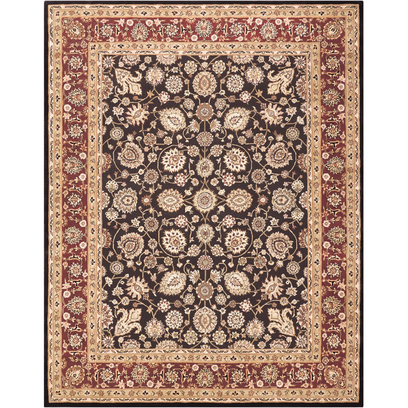 Handmade Traditional Tufted Black Wool & Silk Oval Rug
