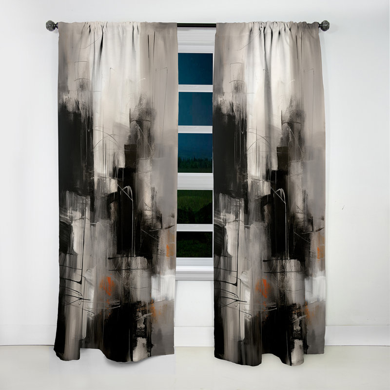 Rideau noir Mid Century Fusion I - Mid-Century - Rideau occultant abstrait - 1 panneau, L 52 po x L 63 po