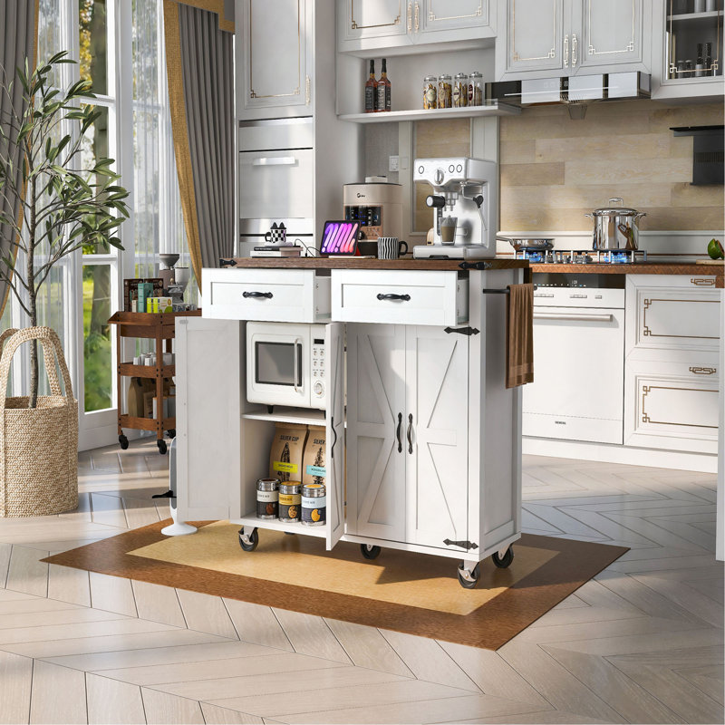 Îlot de cuisine 53,5 po avec prise de courant, îlot de rangement pour cuisine avec abattant, support à épices et tiroir, chariot de cuisine sur roulettes, pour la maison, la cuisine et la salle à manger