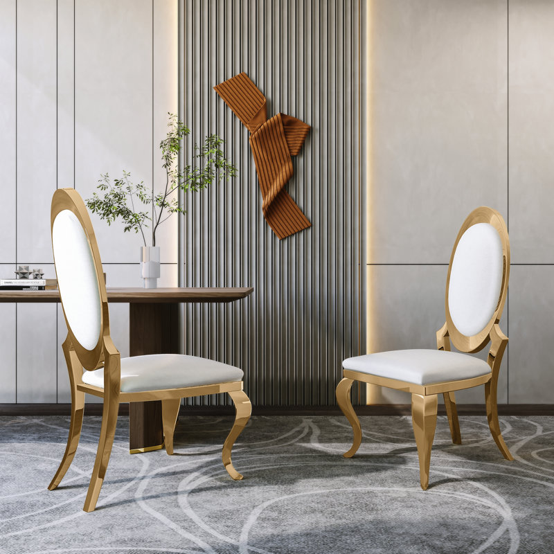 Chaise d'appoint rembourrée en argent Damarae, Blanc, Doré