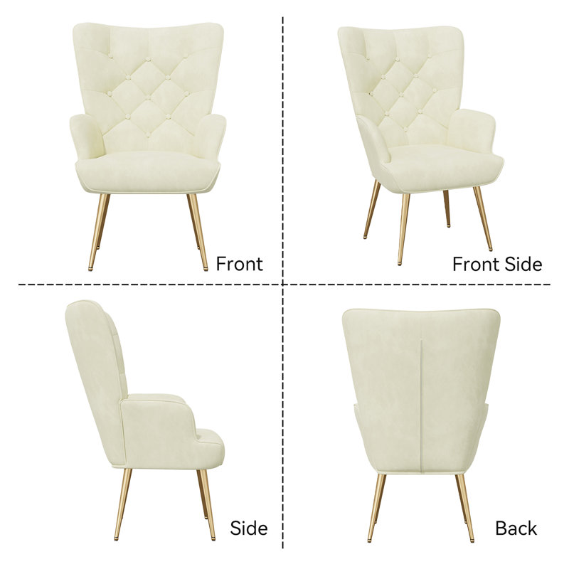 Bastoam 50Cm Wide Tufted Velvet Wingback Chair, Beige;2-Piece Set
