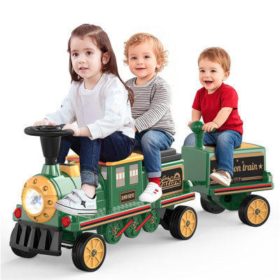 DEARAUTO train électrique à jouets 12V pour enfants, ensemble de train sans rail, locomotive et train avec roues en caoutchouc, boîte de rangement, comprend 1 locomotive et 1 chariot,