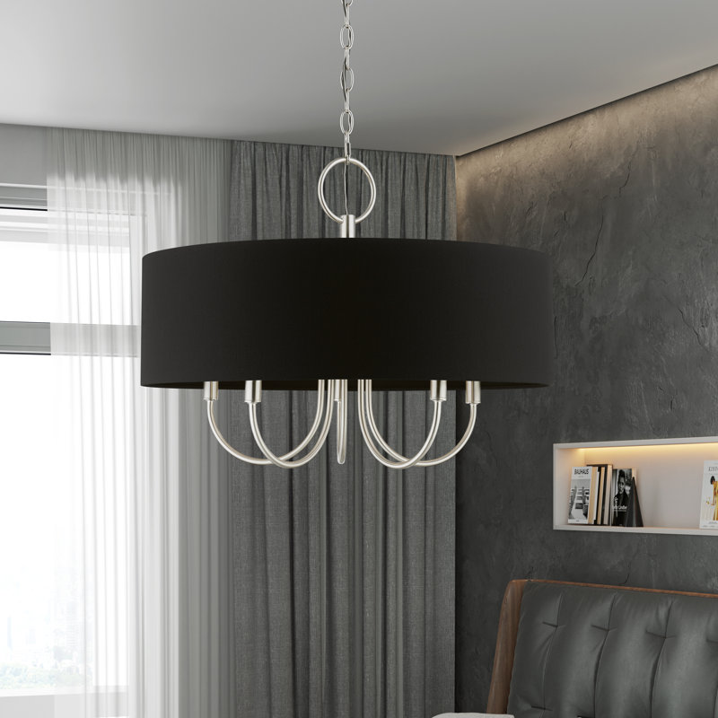 Lustre suspendu 5 lumières en laiton antique, Nickel brossé