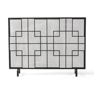Modern Iron Fire Screen With Stable Frame - 40.56" W X 30.45" H Stylish Fireplace Block Flying Embers Effectively