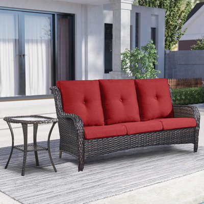 Schutt 75'' Wide Outdoor Patio Sofa with Cushions and Side Table