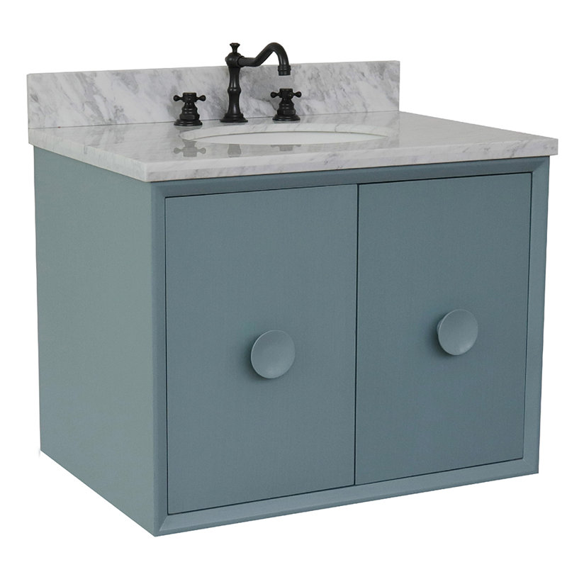 Crumley 31'' Single Bathroom Vanity with Top, Aqua Blue/White Carrara