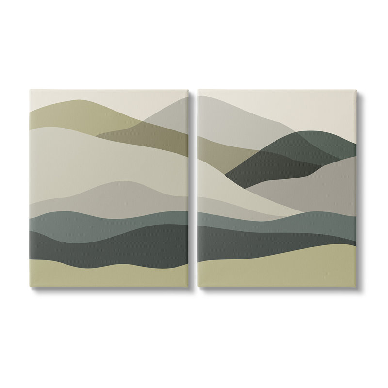 "Modern Green Mountains" par Lil 'Rue 2 - Pièces sur toile, H 30 po x l 24 po, Giclée encadrée noir minuit
