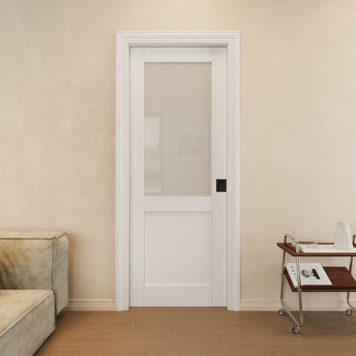 Interior Frosted Glass Panel Sliding Pocket Door Withe Solid Core Pantry Door With Privacy Pocket Lock / Soft Close