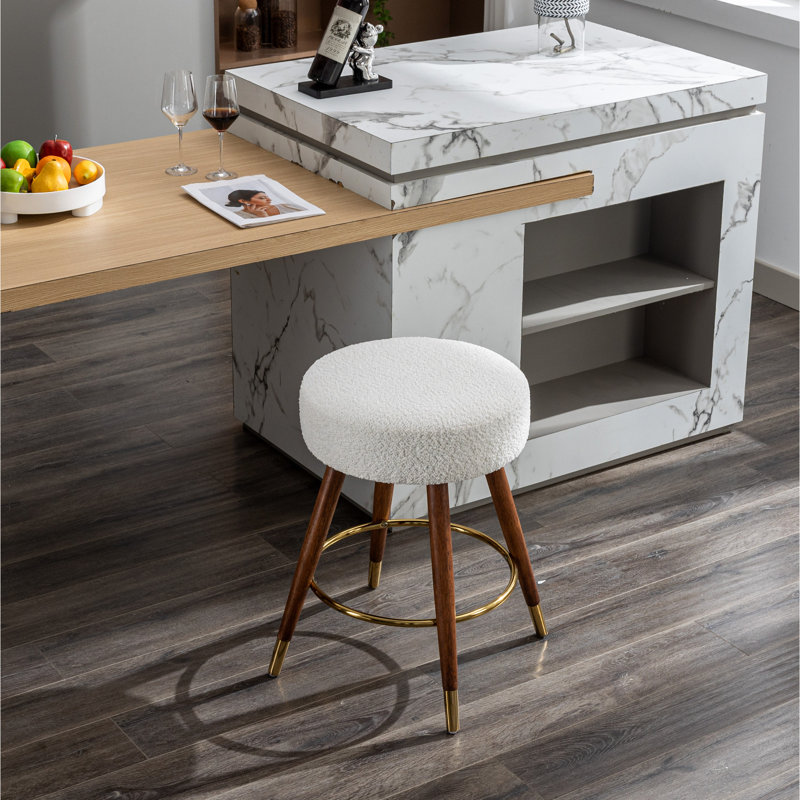 Tabouret de comptoir pivotant 360 pivotant 360 ° - Design Mid-Century, blanc, bois brun, chaise de salle à manger intérieure moderne, rembourré, blanc et bois