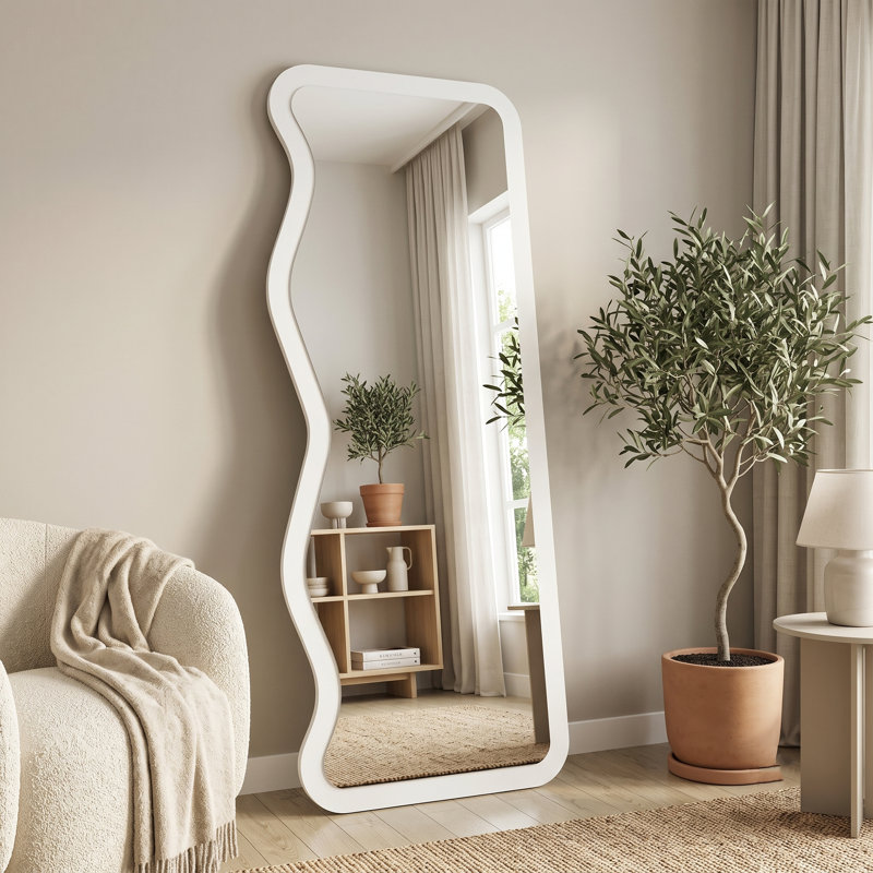 Miroir autoportant incurvé unique, Blanc