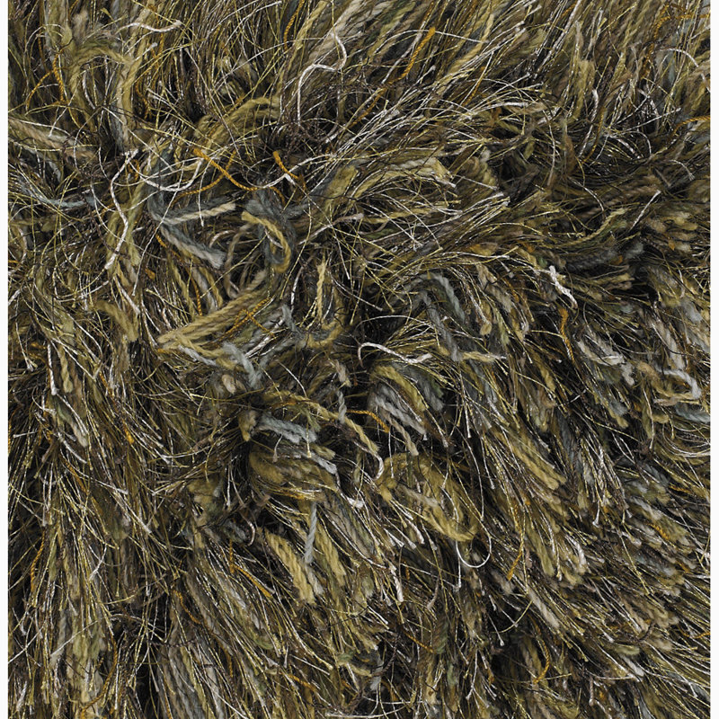 Tapis à poils longs tissé à la main à la main vert, beige et brun Stickney, Rectangle 9 pi x 13 pi