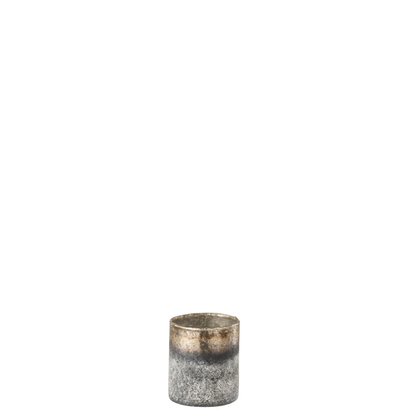 Cozy Glass Tabletop Tealight Holder, 8cm H x 7cm W x 7cm D, Grey