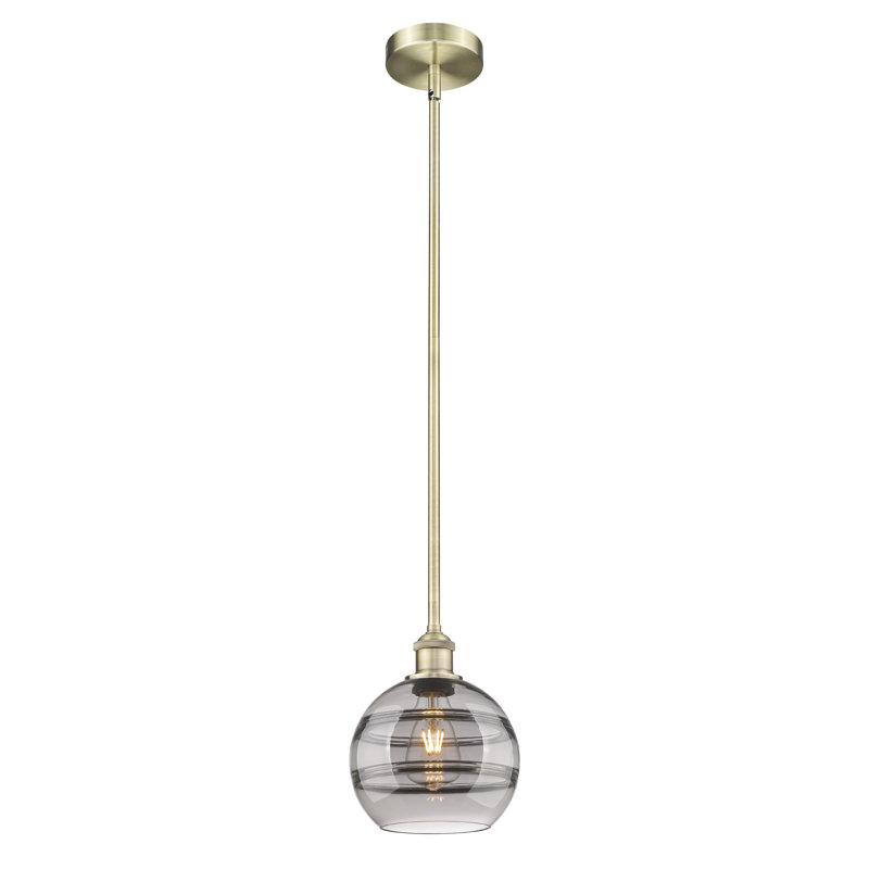 Mini-luminaire suspendu avec tige 6 po Edison Bienes-616-G556, H 9,38 po x l 8 po x P 8 po, Transparent, Laiton antique