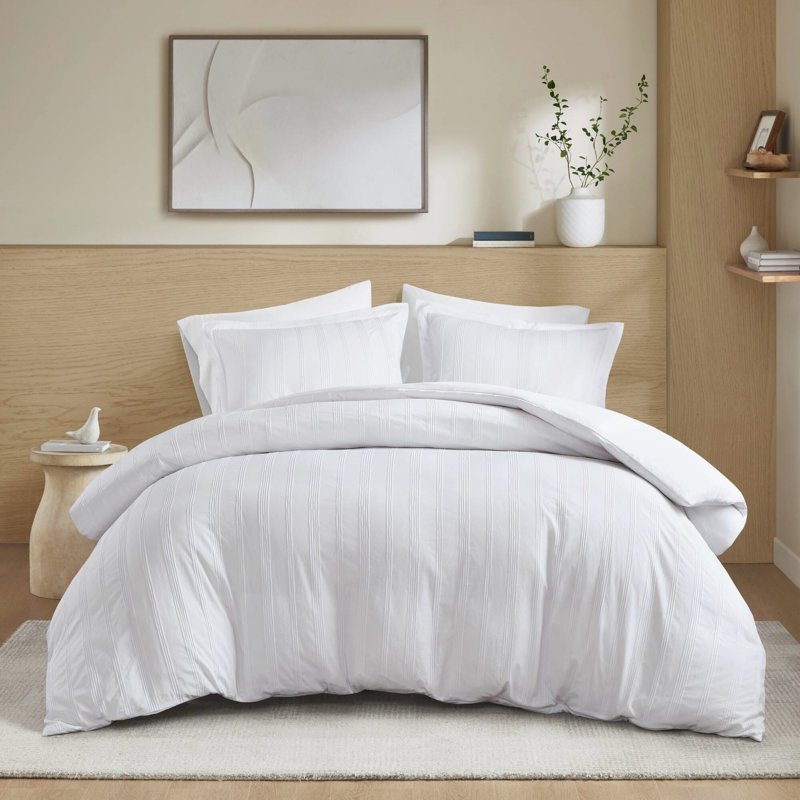 Housse de couette tissée à rayures avec enveloppe - Couvre-oreillers, confortable et élégante, simple à très grand, 3 pièces, toxine