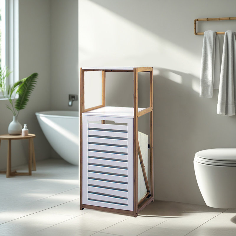 Arrthor Laundry Basket with Removable Hamper and Two Tier Bamboo Shelf for Bathroom Storage and Organization