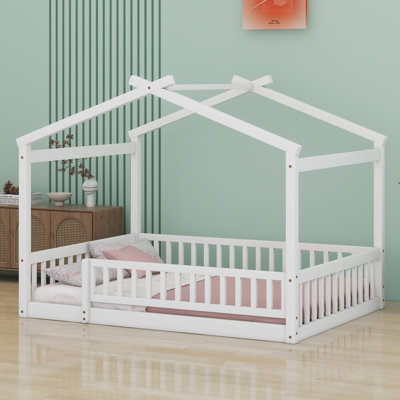 Wood Bed House Bed Frame With Fence