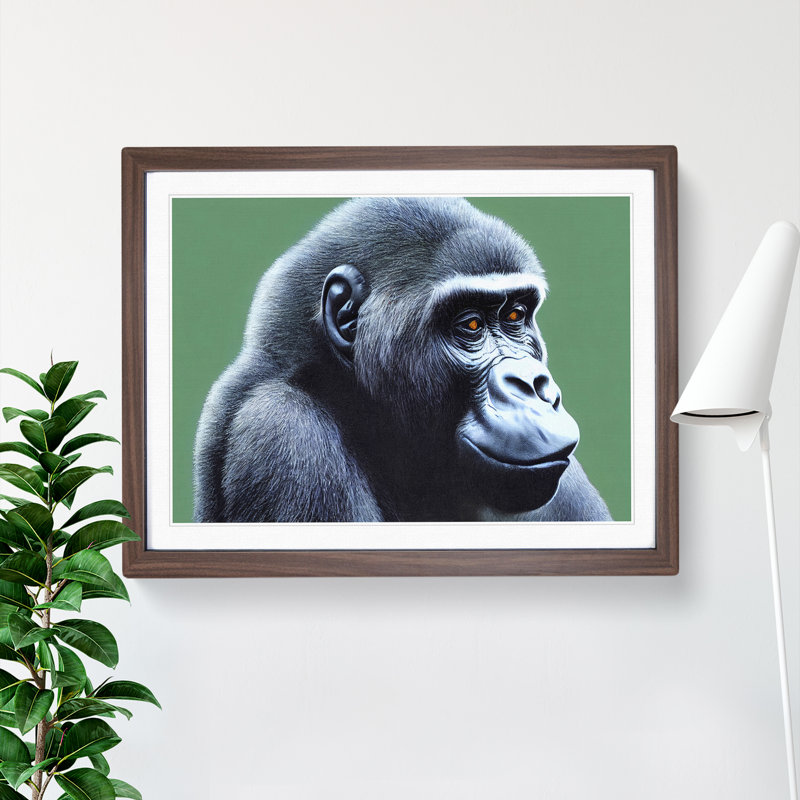 Fine Gorilla - Single Picture Frame Print, 46cm H x 64cm W x 2cm D, Walnut