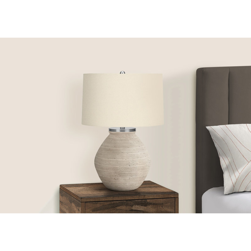 Lighting, H 25 po, lampe de table, béton, abat-jour, contemporain, Beige, Crème, crème