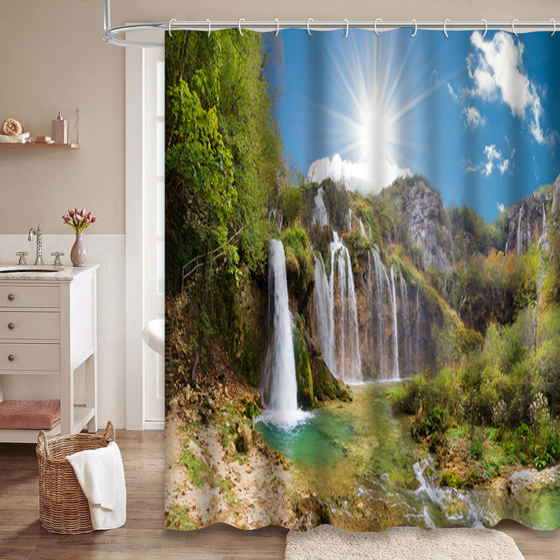 Rideau de douche avec 12 crochets Waterfall, L 72 po x l 78 po