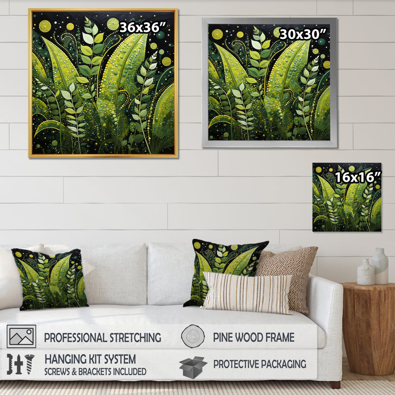 Ferns Plant Graceful Curves II - Floral Wall Decor, H 24 po x l 24 po x P 1 po, Cadre flottant blanc