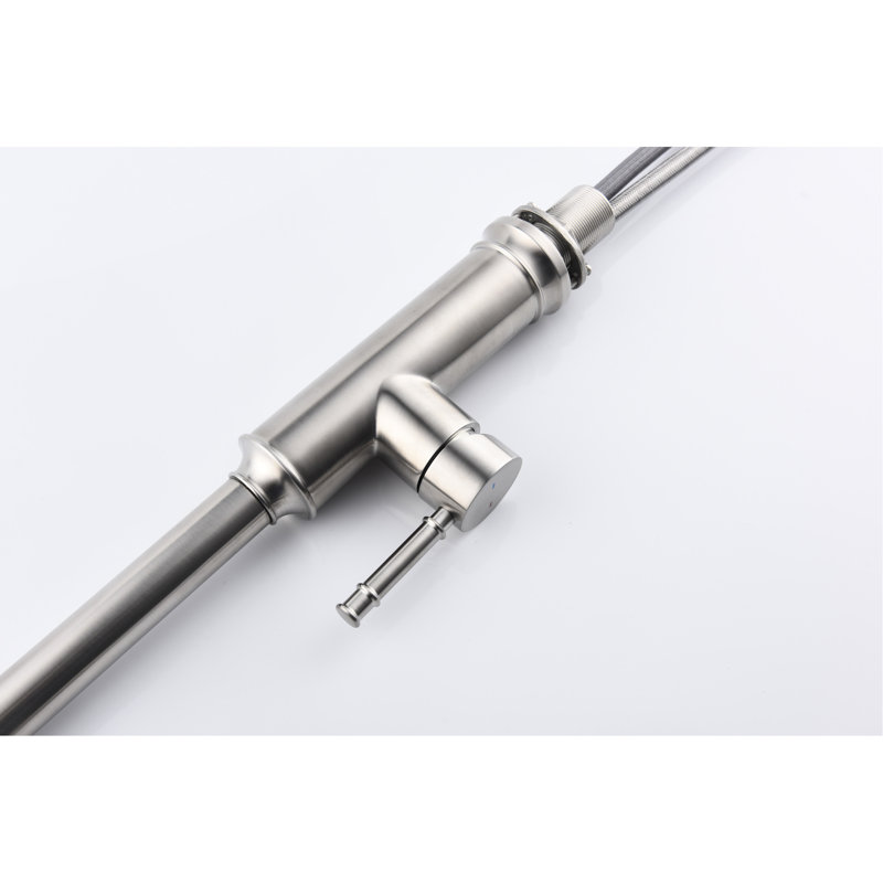 Robinet de cuisine escamotable, rotation élevée de la buse à 360 °, fonctions de pause du jet d'eau, réglage facile du débit d'eau, acier inoxydable nickel brossé, traitement de la saleté, eau à bulles, robinet de 5,99 lb